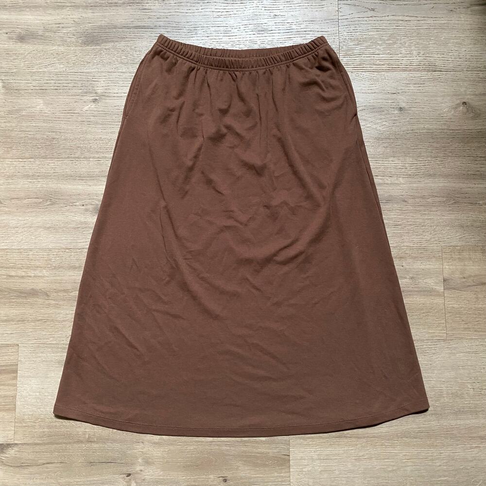 Vtg Prairie Brown Midi Maxi Lounge Skirt Cotton Comfort Skirt with Pockets Retro